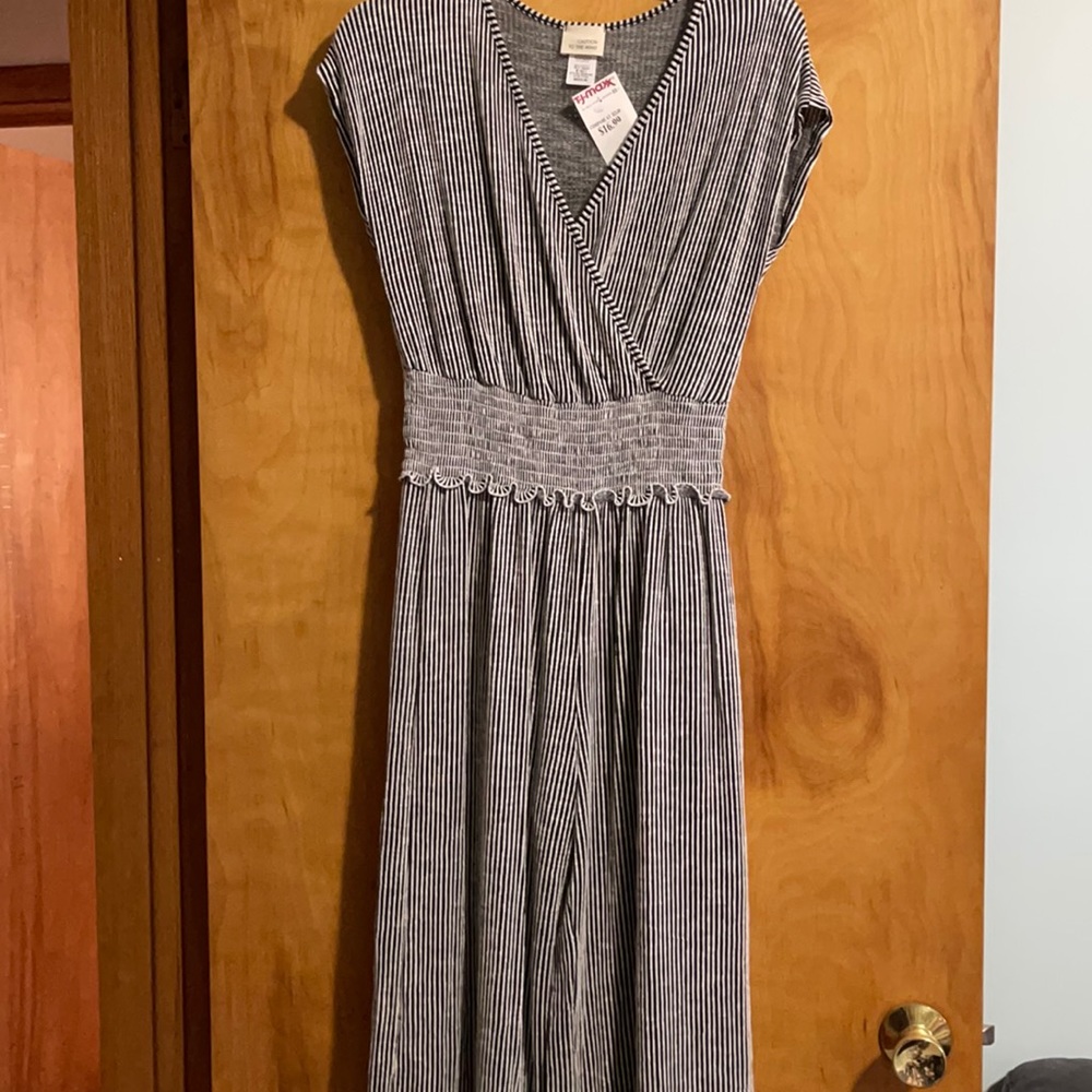 Black and white striped romper size medium